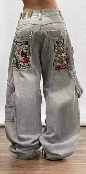 Znbbw Y2K Polar Boy Jeans Hip-Hop Cartoon Pattern Loose Harajuku High Waist Wide Pants - Image 3