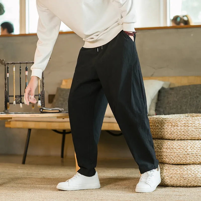 Style Men's Pants 2024 New Summer Linen Pants Loose Trend Cotton Linen Small Feet Harun Casual Pants - Image 3