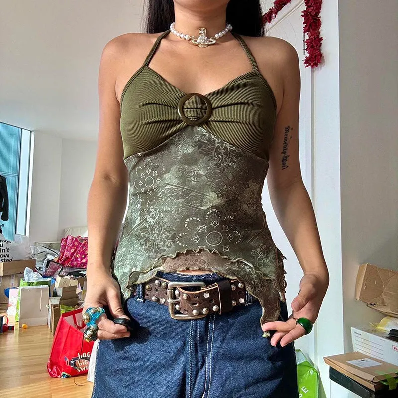 Sen Retro Ethnic Customs Metal Buckle Fold Neck Exposed Back Green Self-Cultivation Leisure Vest New Style Woman - Image 6