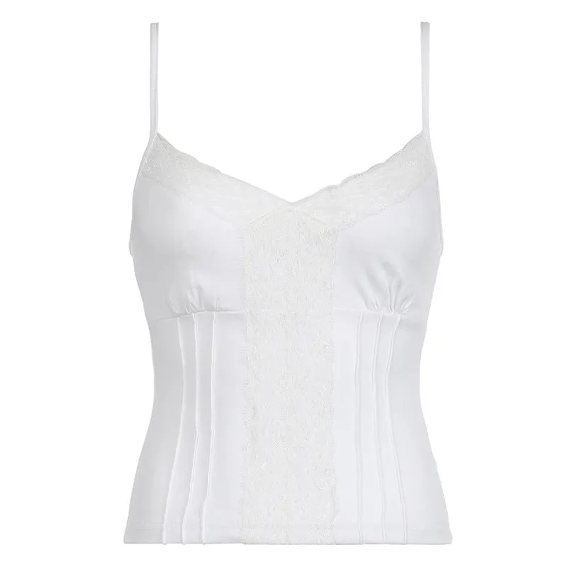 Hot Girls Sexy Solid Color Tight Lace V-Collar Sling Top With Fashion Inside Pure Desire Vest