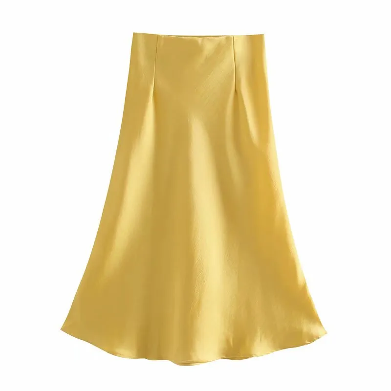 Znbbw 2024 New Elastic Waistline Simple Full-Color Satin Full-Length Skirt - Image 16