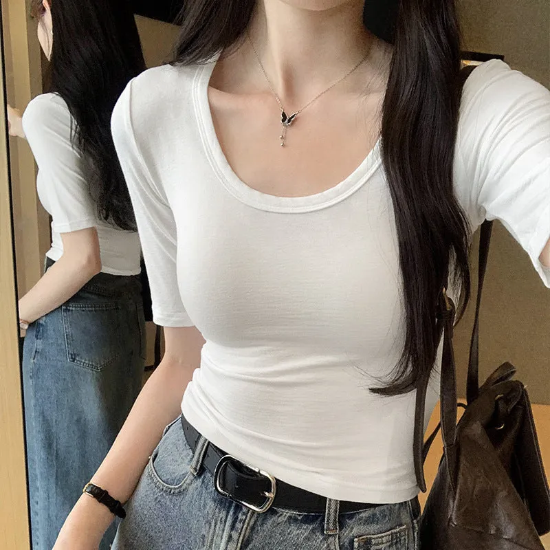 White Thin Half-Sleeved T-Shirt Women's Summer 2024 New Fashion Style Design Minority Lazy And Relaxed Jacket - Image 7