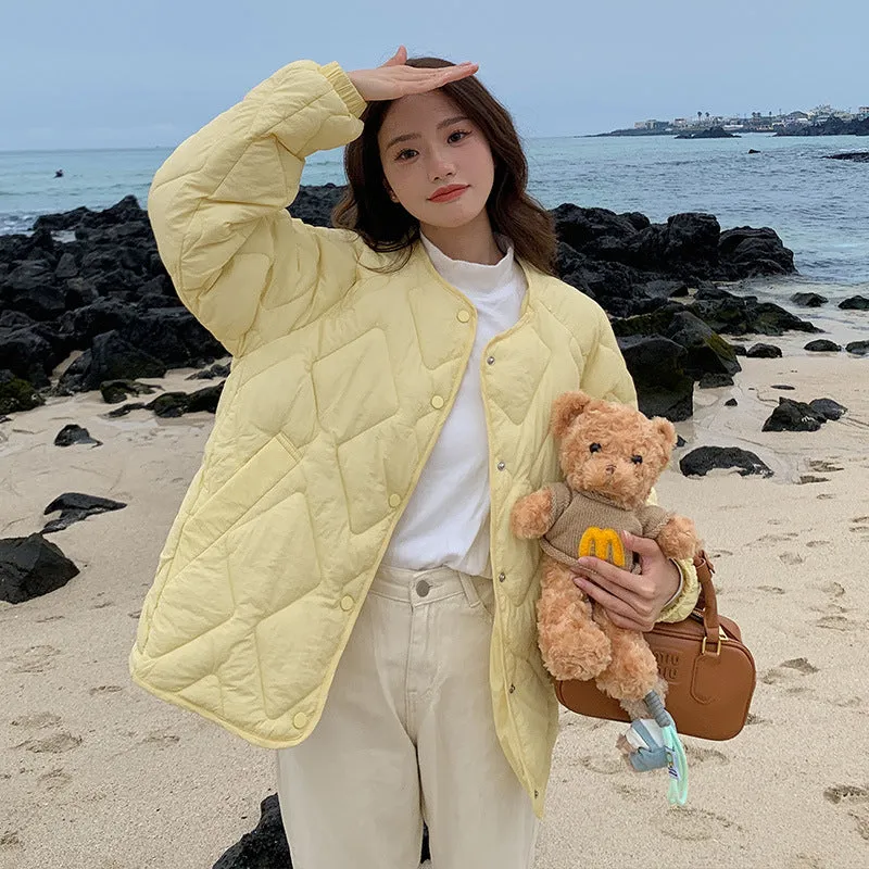 Version Of The Small Man Wearing Light Diamond Cotton Coat Female Autumn Winter New Simple Fashion Short Warm Padded Clothes - Image 4