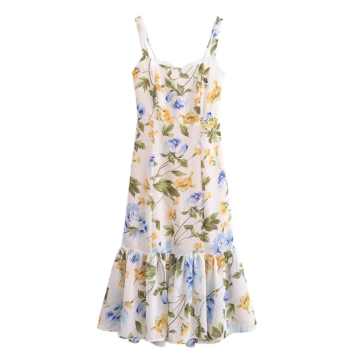 Znbbw 2024 New French Style French Retro Pure Color Lace Fake Two Sling Dresses - Image 3