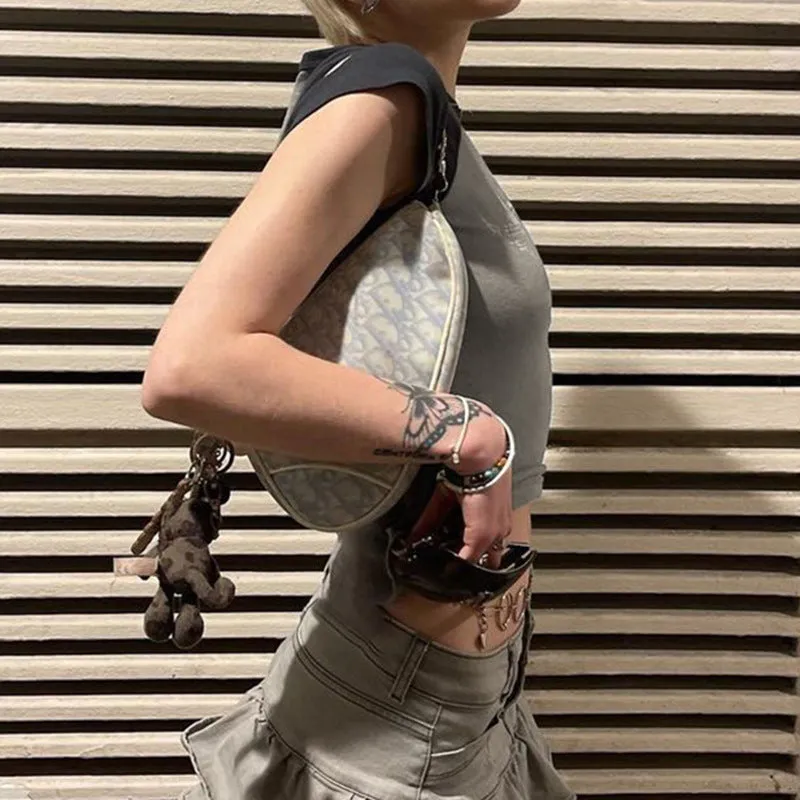 2025 Summer Hot Girls Hipster Street Retro Round Collar Shoulder Collision Wing Printed Short-Sleeved T-Shirt - Image 3