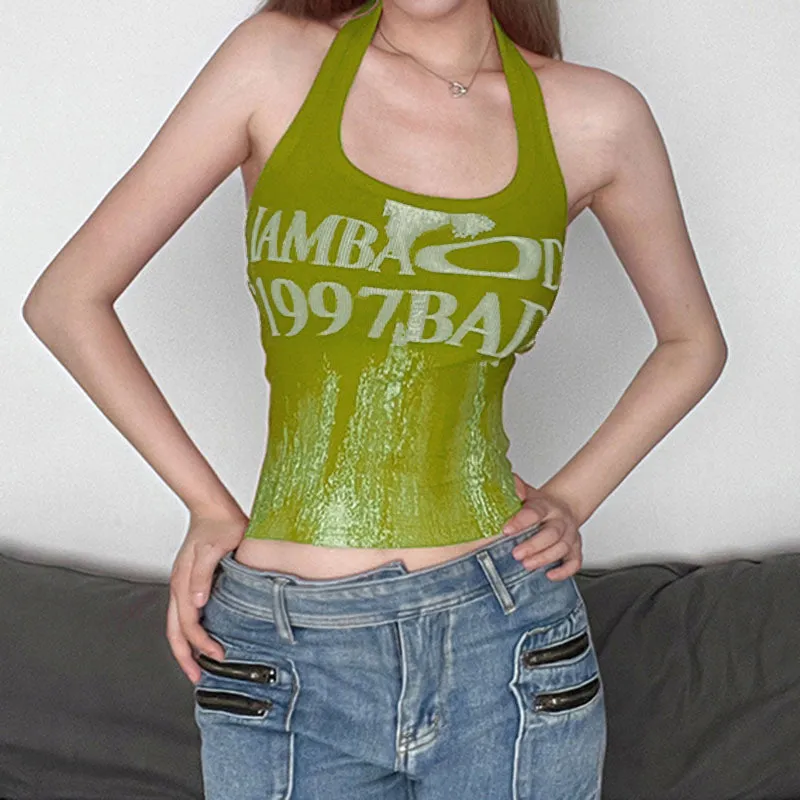 Rendered Letter Print Neck Vest 2024 Sexy Spice Girl With Tight Back And Thin Inside Wearing A Sling Top - Image 3