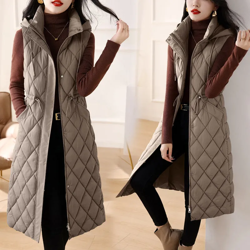 Long Down Cotton Vest Female 2024 New Winter Slim Foreign Style Over The Knee Vest Horse Clip Plus Thick Coat - Image 6