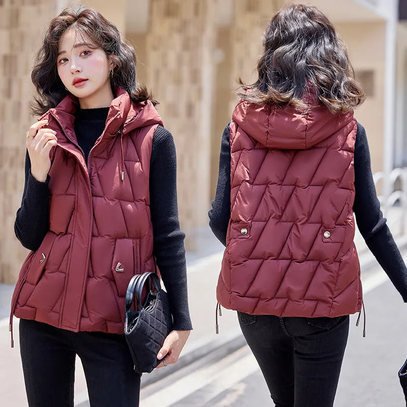 Cotton Vest Female Autumn Winter 2024 New Korean Version Vest Stand Collar Short Horse Clip All-Padded Clothes Vest Coat - Image 5