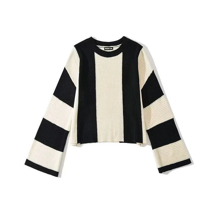 Znbbw And Winter New Women's Wear New Leisure Style Long-Sleeved Round-Neck Vertical Striped Casual Sweater - Image 3