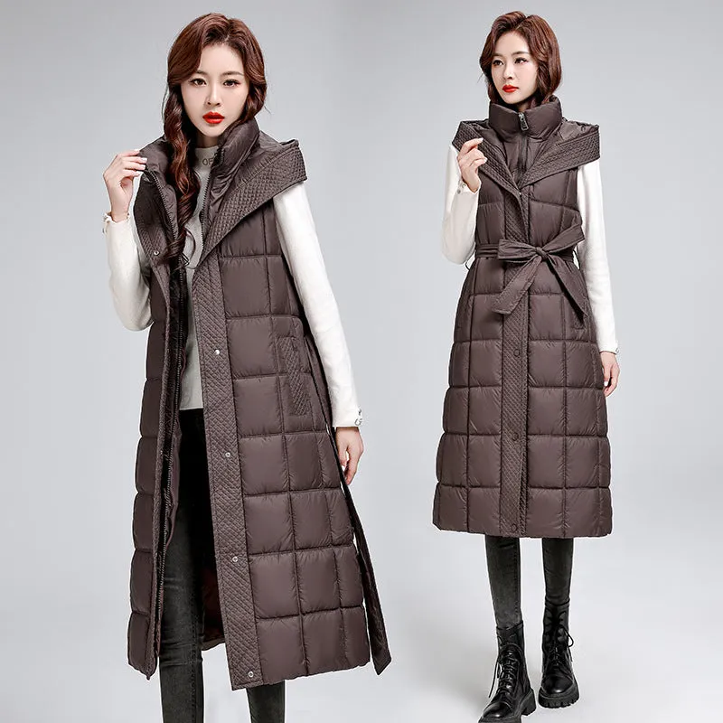 Year Popular Down Cotton Jacket Vest Vest Jacket In Long Waist Show Thin Horse Jacket Female Autumn And Winter - Image 5