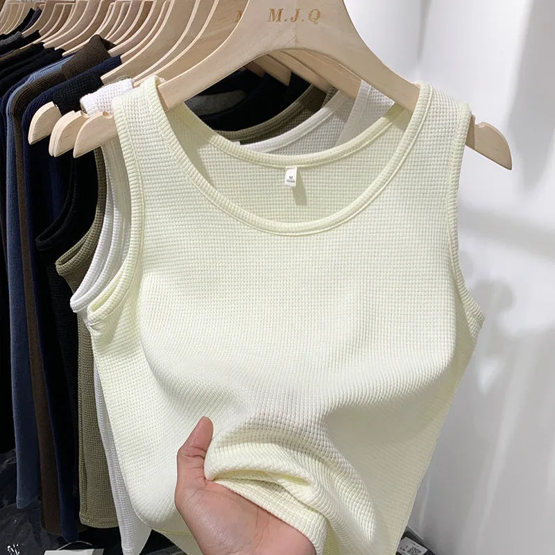 2025 Spring And Summer New Simple Waffle Halter Vest Women's Underwear Loose And Thin Solid Color Blouse - Image 8