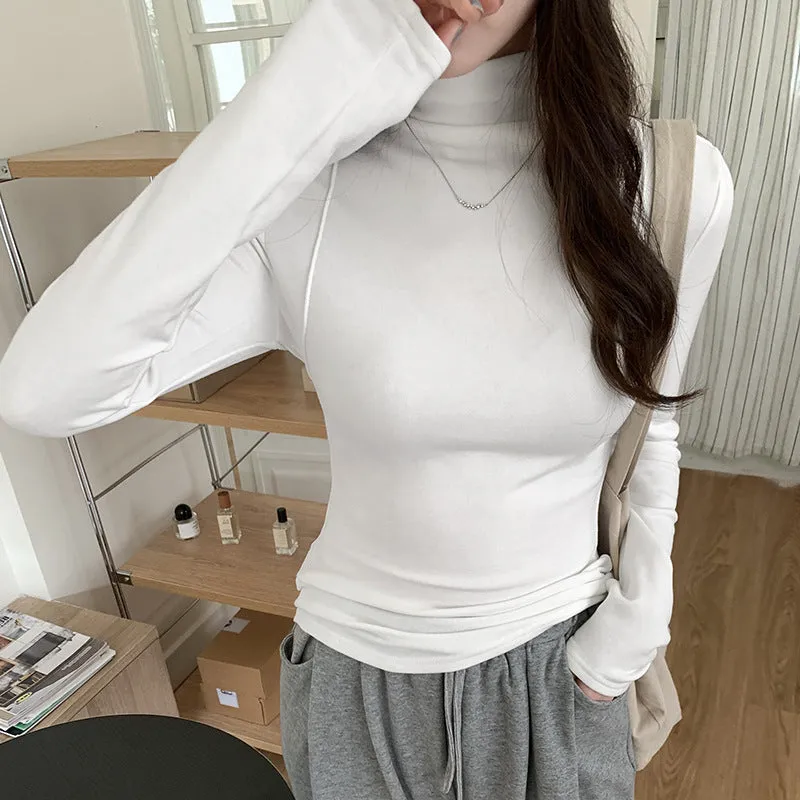 White High-Collar Slim Long-Sleeved T-Shirt Female Chunqiu New Style Slim Undershirt With Chic Temperament - Image 6