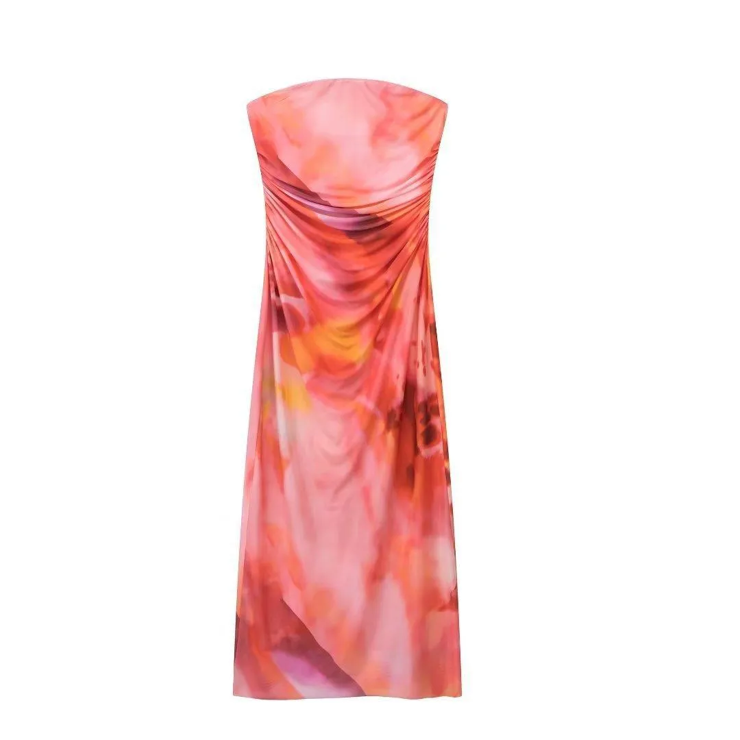 Znbbw Autumn And Winter Women's Wear New Printed Silk Mesh Breast Dress 840587 - Image 8