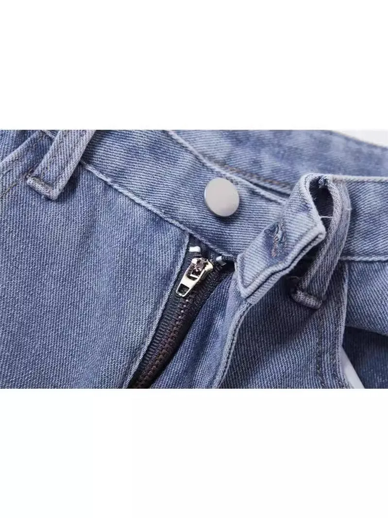 Znbbw 2024 Men's And Women's New Street Fashion Printed High-Waisted Straight Tube Slim Jeans - Image 2