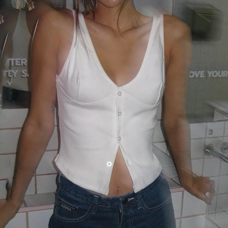 Hot Girls Sexy Temperament Row Button V Collar Waist Show Thin Sling Vest Women Pure Sexual Feelings To Wear A Small Coat - Image 2