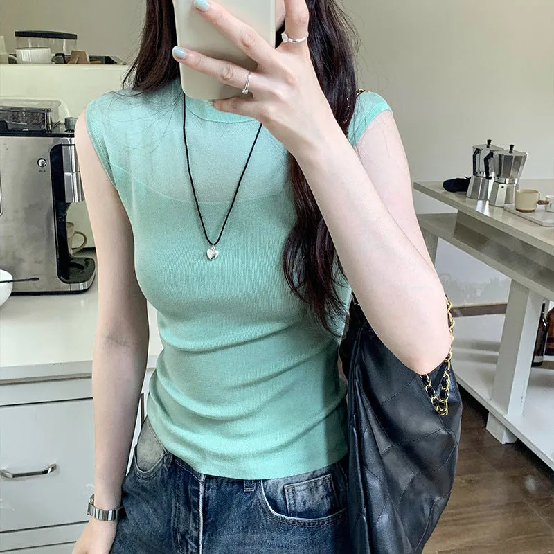 Korean Tulle Spliced Sleeveless Sweater Women's Summer 2024 New Style Slim And Gentle Blouse With Thin Temperament - Image 8