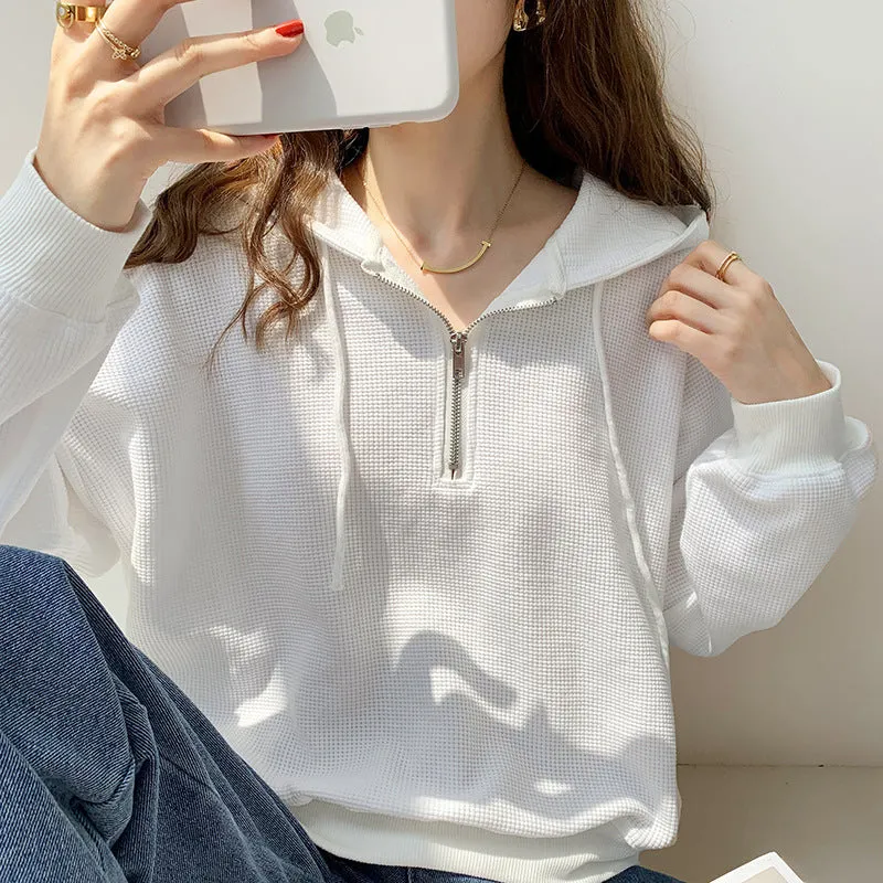 Short Style Waffle Hooded Sweater 2025 Early Spring New Style Loose Design Niche Jacket Women's Spring And Autumn - Image 5
