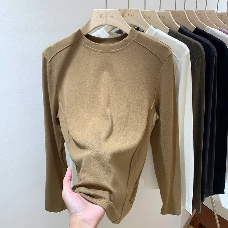 European Designer Round-Necked Long-Sleeved T-Shirt Women Slim In Autumn And Winter 2025 Look Thin With A Bottomed Blouse - Image 9