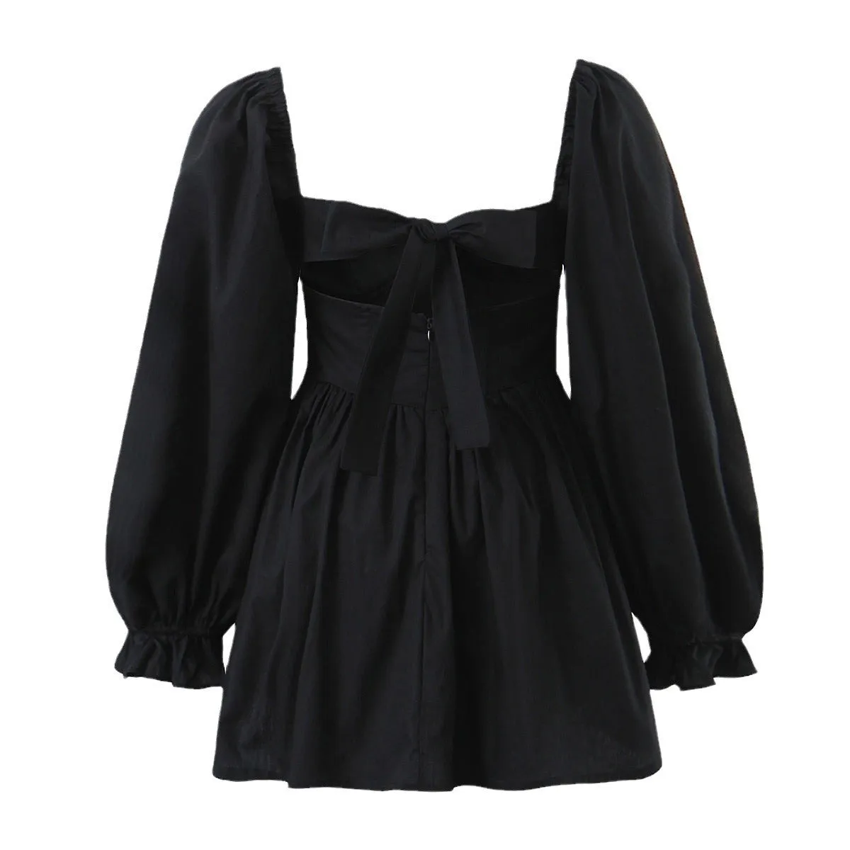 Znbbw And Winter New Three-Dimensional Steel Trap Chest Pleated Back Long-Sleeved Dress - Image 2