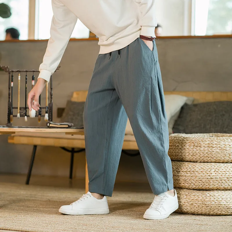 Style Men's Pants 2024 New Summer Linen Pants Loose Trend Cotton Linen Small Feet Harun Casual Pants - Image 8