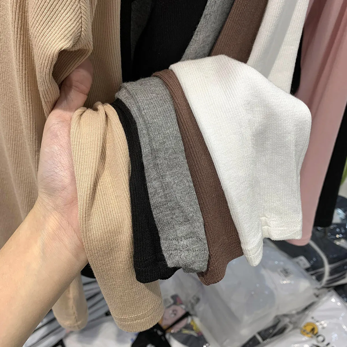 Znbbw Threaded Deep V Long-Sleeved T-Shirt Women's Spring And Autumn New Slim Bottom Shirt With Pure Sexy Solid Color Blouse - Image 6