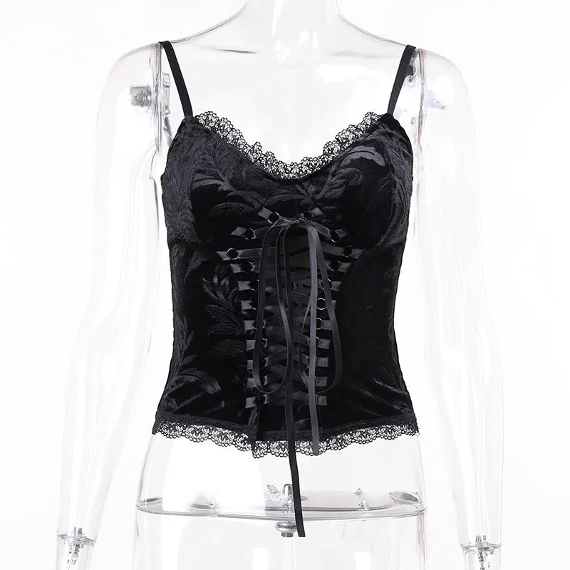 Znbbw Dark Lace Lace Vintage Top Women's Summer Black Suspenders Vest Women's Wear