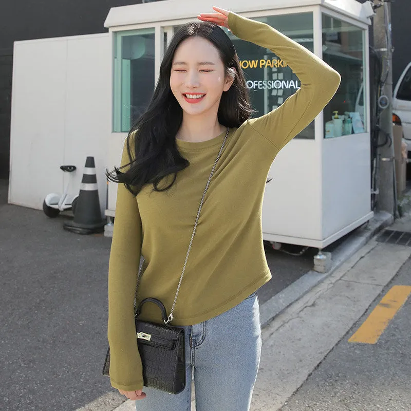 Znbbw Velvet Bottomed Blouse With Autumn And Winter Round Collar, Slim, Long-Sleeved T-Shirt, Foreign Style And Velvet Polished Blouse - Image 5