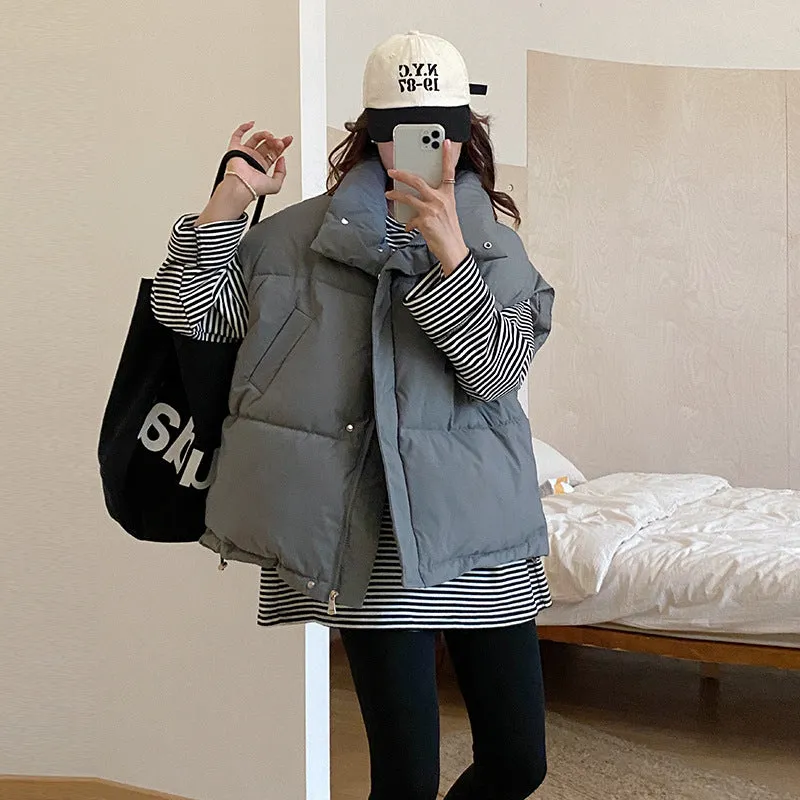 Standing Collar Down Cotton Vest Women's Autumn And Winter Outside To Wear European Goods 2024 Horse Clip Foreign Gas Korean Version Of The Vest College Wind - Image 4