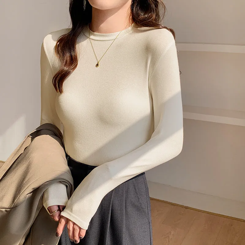 Znbbw Women Wear A Long-Sleeved White T-Shirt With A Half-High Collar To Show A Thin Blouse In Autumn And Winter - Image 7