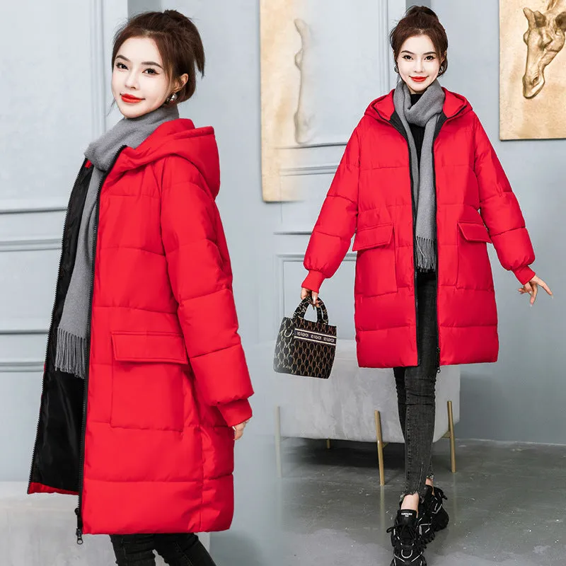 Fat Large Size Cotton-Padded Jacket Female 200 Fat Mm Loose Pregnant Women In The Long Down Cotton-Padded Jacket 300 Jin Coat Tide - Image 4
