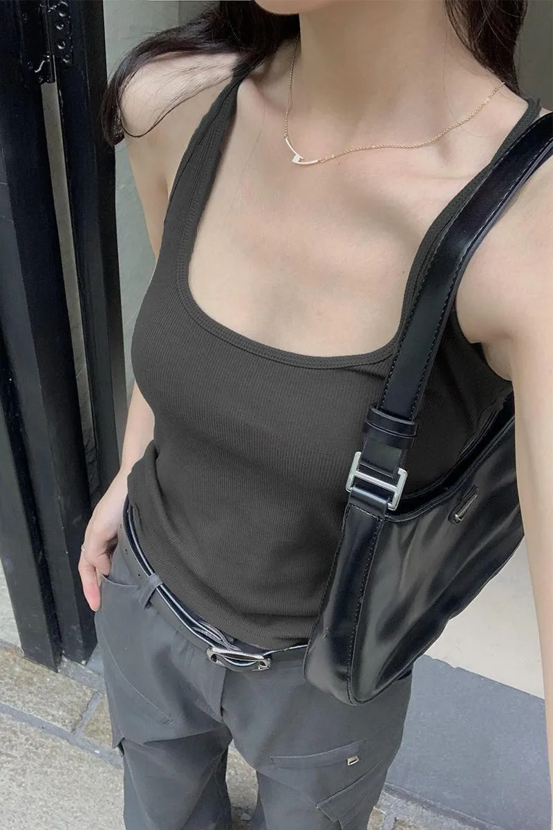 Hot Girl Style Black I-Shaped U-Shaped Collar With Sling Vest Outside Wearing Short Slim And Slim Blouse Woman - Image 11