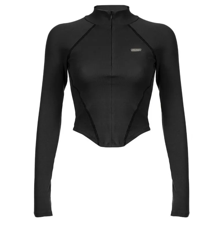 2024 Fashionable Women's Wear Ins Street Fashion Spicy Girl Style Invisible Zipper Collar Line T-Shirt