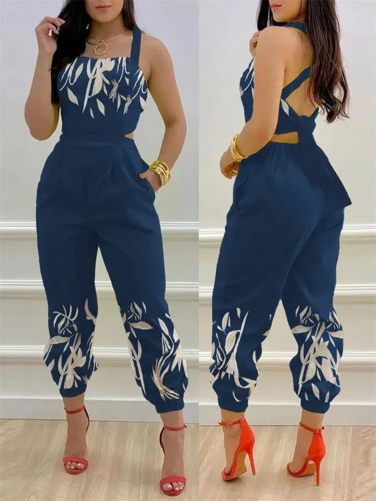 Znbbw New Independent Station Fashion Strap Popular Style Positioning Printed Jumpsuit Stock