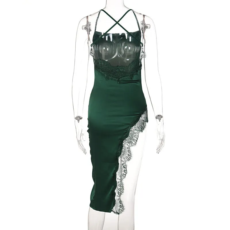 Znbbw Women Sexy Lace Party Club Backless Bodycon Stain Black Straps Midi Dress 2023 Summer Clothes Wholesale Items For Resale - Image 13