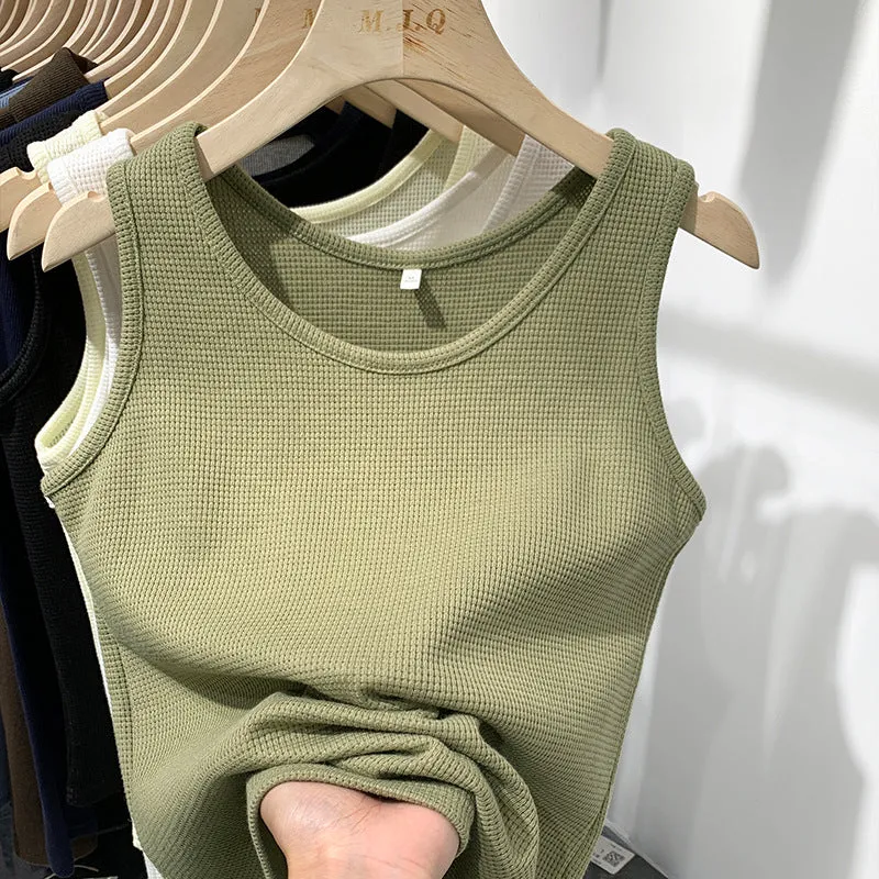 2025 Spring And Summer New Simple Waffle Halter Vest Women's Underwear Loose And Thin Solid Color Blouse - Image 2