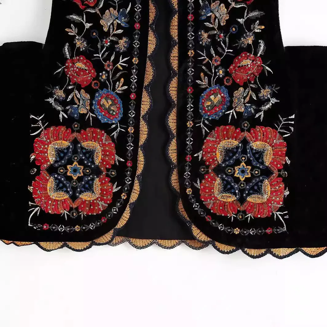 Znbbw And Winter New Embroidered Velvet Fashion Cardigan Vest - Image 3