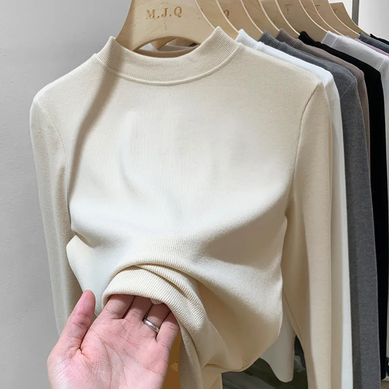 Znbbw Pat Small Standing Collar Bottomed Blouse Women's Autumn And Winter Thread Foreign Style New Elastic Soft Waxy Pro-Skin Grinding Coat - Image 5