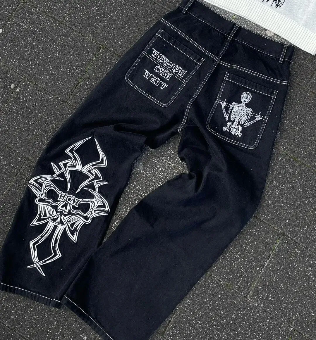 Znbbw Year Y2K Jeans Men's Wear Hip-Hop Retro Skull Water Washed Loose Jeans Casual Wide-Legged Pants - Image 3