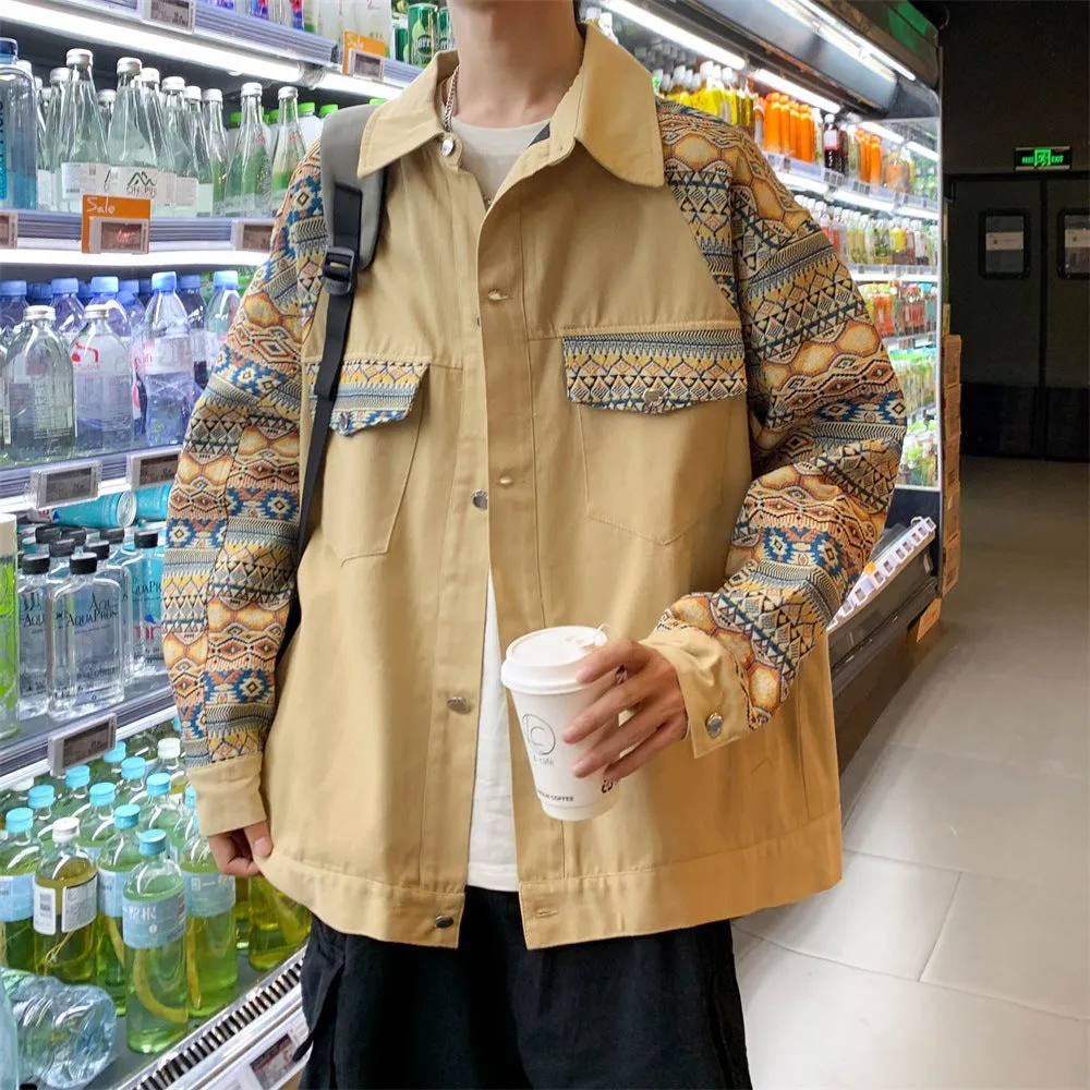 Male Spring And Autumn Design Sense Minority China-Fashion Ruffian Handsome Print Jacket Large Size Retro Niche Splicing Jacket Coat - Image 8