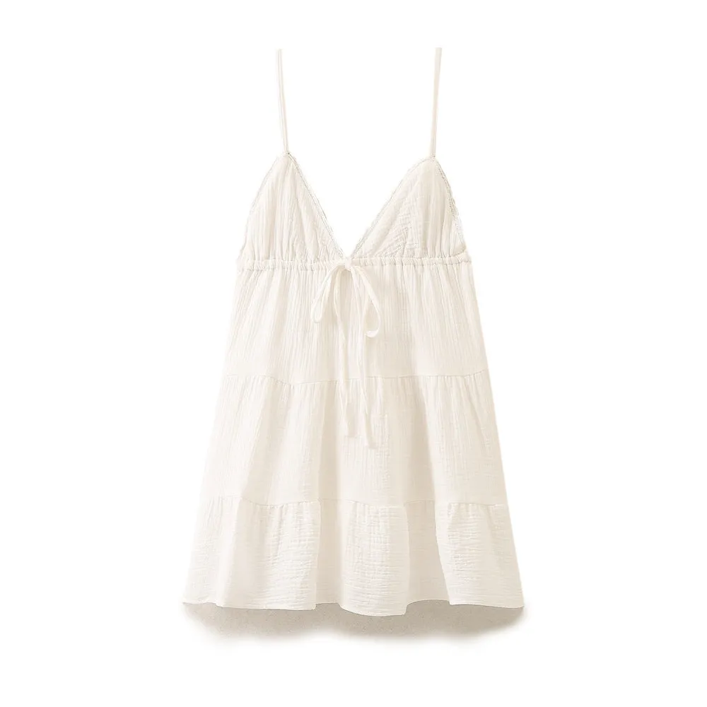 Znbbw Spring Style Tiered Tie-Up Short Suspender Dress 7521321