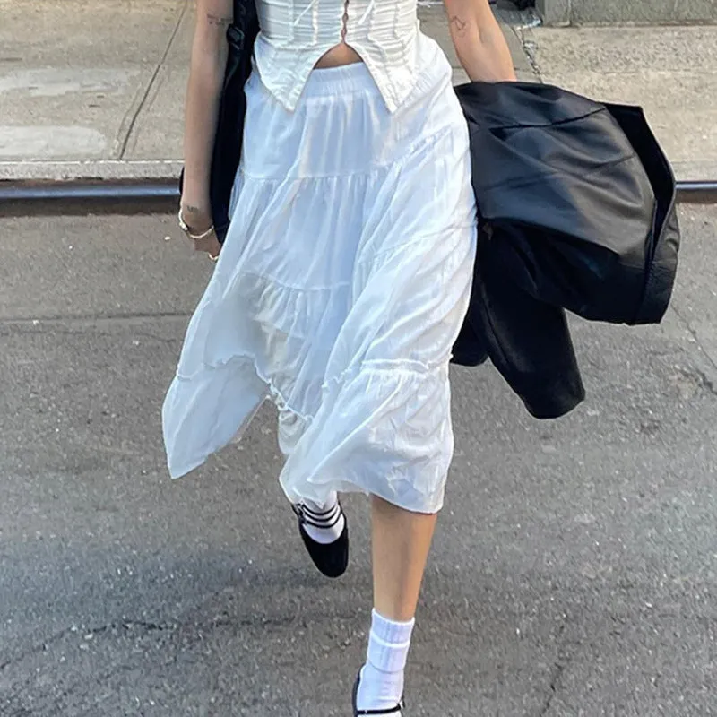 Bohemian Style White Spliced Skirt 2024 Spring And Summer New Thin Loose Style Casual Half-Length Skirt - Image 5