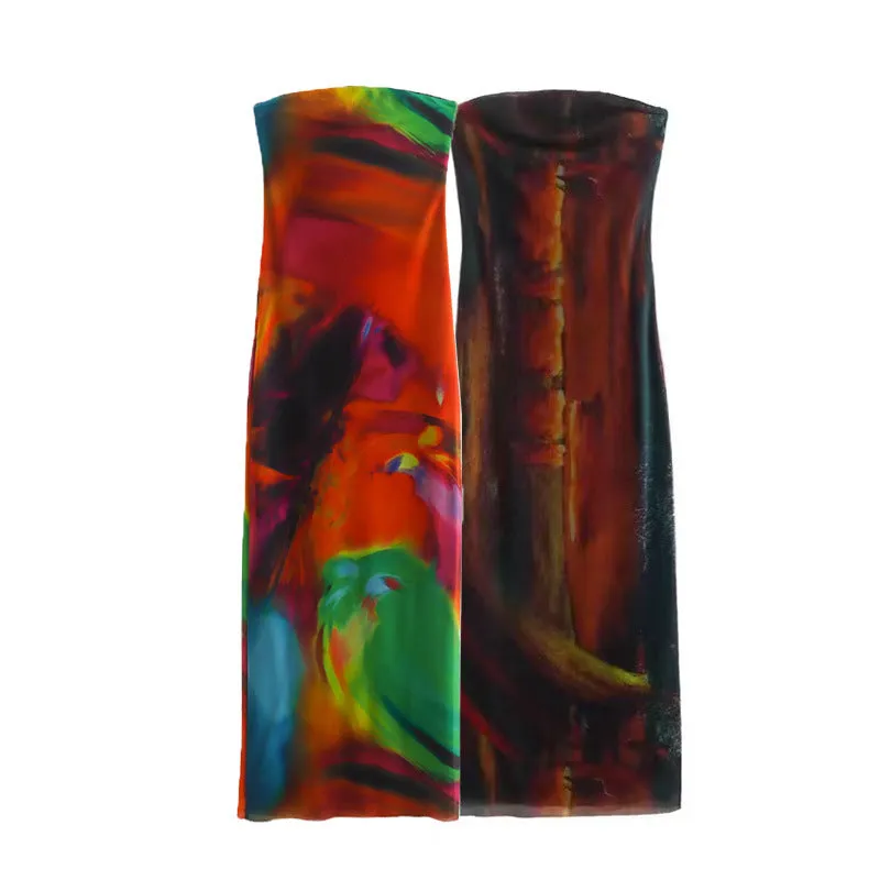 Znbbw And Winter New Style Printed Silk Mesh Slim And Breast Style Long Dress - Image 7