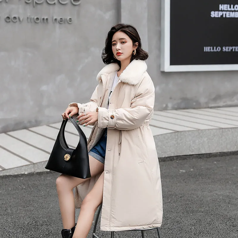 2024, Cotton Jacket Women Long Over The Knee Korean Version Loose Plus Velvet And Thick Trench Coat Pie To Overcome The Overalls Student Coat Winter - Image 3