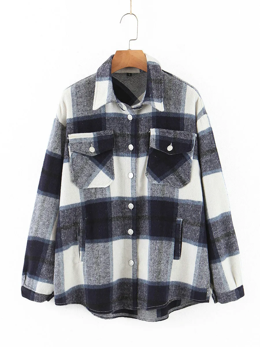Znbbw Autumn Women's Wear Urban Leisure Woolen Plaid Shirt Jacket - Image 9