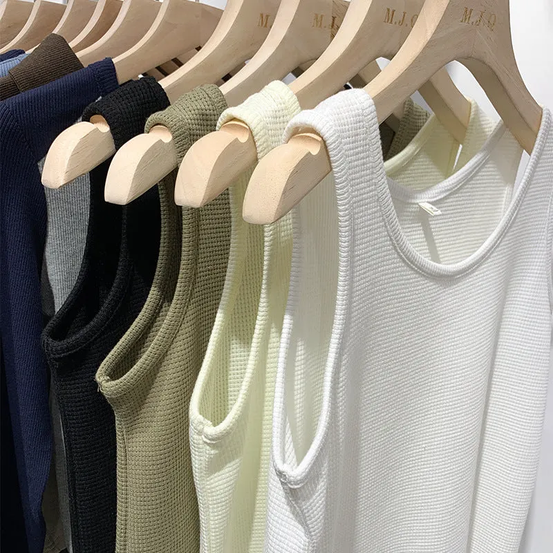 2025 Spring And Summer New Simple Waffle Halter Vest Women's Underwear Loose And Thin Solid Color Blouse - Image 5