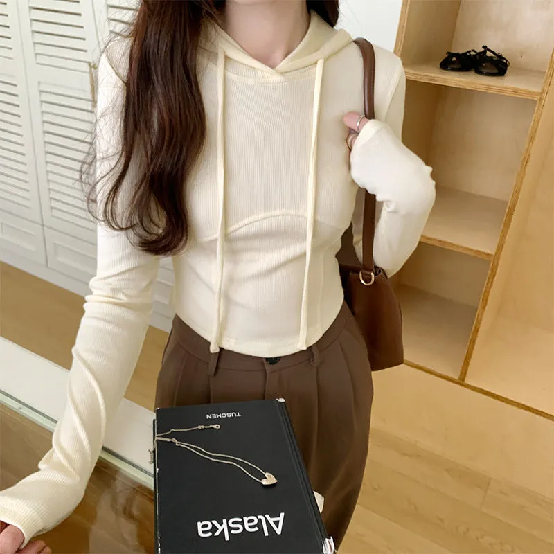 Znbbw Hooded Long-Sleeved T-Shirt For Women In Autumn, The New Bottomed Shirt Is Slim, Slim, Short And Underwear. - Image 2