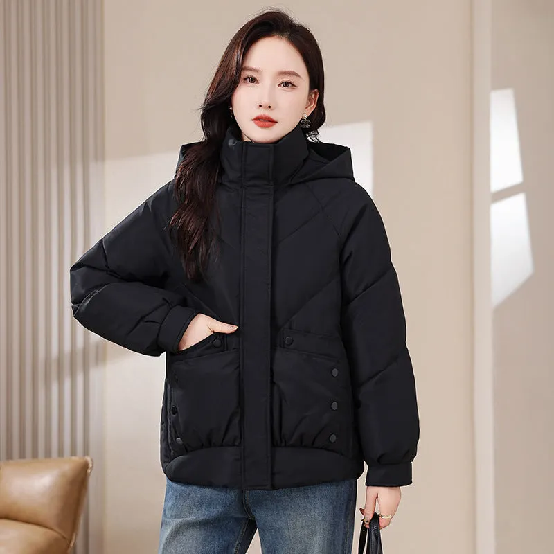 Size 300 Catties Fat MM Cotton Clothes Female Short Style 2024 New Korean Version Loose Cotton-Padded Jacket Fashion Hooded Cotton-Padded Jacket - Image 3