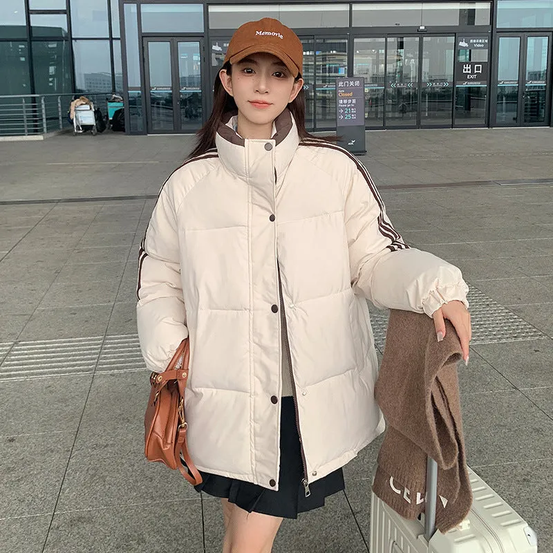 2024 New Autumn And Winter Korean Version Of The Loose Standing Collar Cotton-Padded Jacket And Thick Coat Tide - Image 3