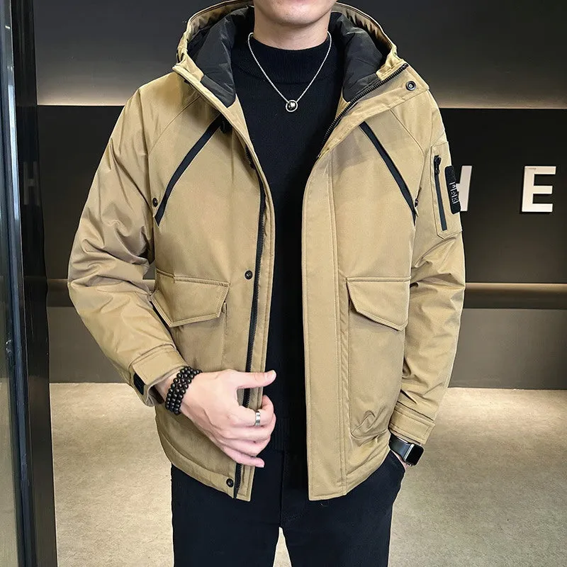 Youth Men's Wear 2024 Winter Wear Two Cotton Men Thick Coat New Fashion Cotton Suit Hat Warm Tooling Men - Image 2