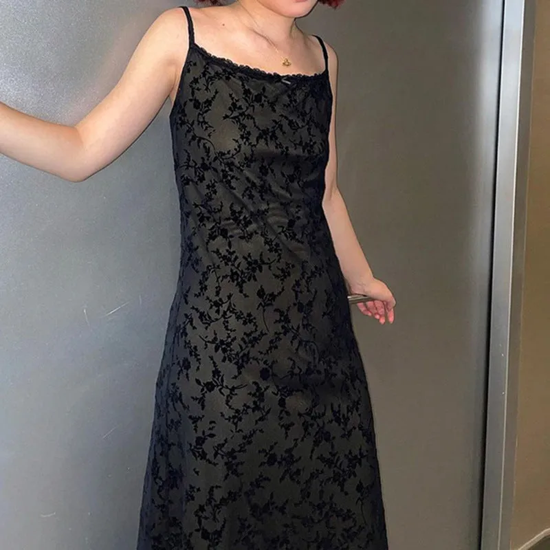 2024 New Elegant Literature And Art French Lazy Retro Style Thin Lace Printed Sling Dress In Summer - Image 4